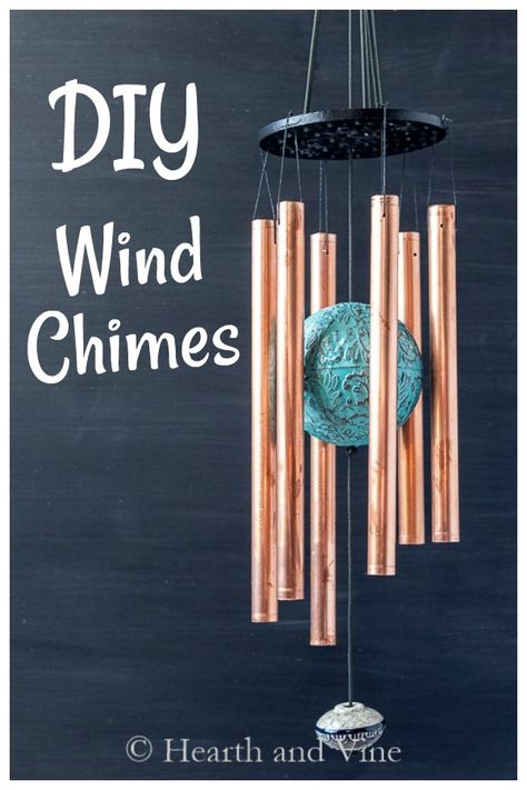 Learn how to make this pretty custom wind chimes from copper pipes and other materials for a great sound and pretty accent to your home. Best Sounding Wind Chimes, Metal Wind Chimes Diy, How To Make Wind Chimes At Home, How To Make A Wind Chime Diy, Button Wind Chimes Diy, Making Wind Chimes Ideas, How To Make Windchimes Diy, How To Make Wind Chimes, Windchimes Diy How To Make