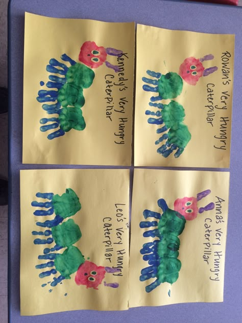 All About Me Caterpillar Craft, Very Hungry Caterpillar Handprint Craft, Hungry Caterpillar Handprint Art, Caterpillar Handprint Craft, Hungry Caterpillar Games Preschool, The Very Hungry Caterpillar Kindergarten, Caterpillar Craft For Infants, Hunger Caterpillar Activities, Hungry Caterpillar Crafts For Preschool