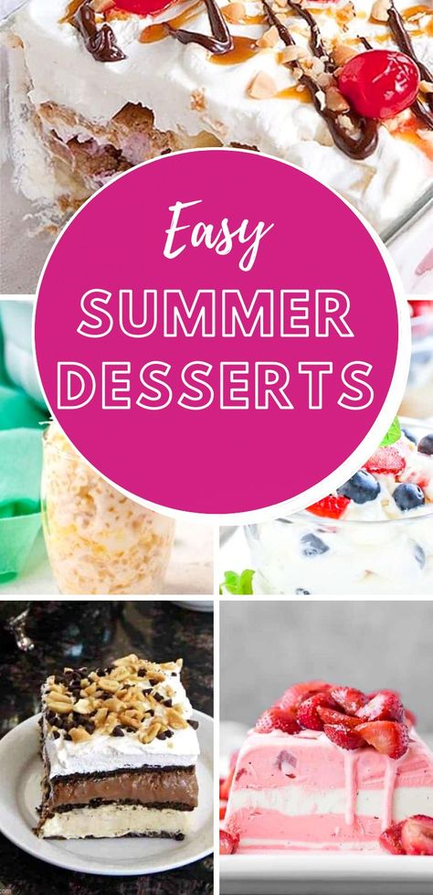 Quick and easy summer desserts are perfect for all your BBQs, Pool Days and lazy days! Quite fast and easy to put together, these homemade desserts are perfect to feed a crowd. They’re packed with all favorite summer fruits and some are no bake recipes, so you don’t need to turn on your oven Easy summer Dessert recipes Light Summer Desserts, No Bake Recipes, Easy Summer Recipes, Refreshing Summer Recipes, Easy Summer Dessert Recipes, Summer Picnic Food, Best Summer Desserts, Icebox Cake Recipes, Easy Summer Dinners