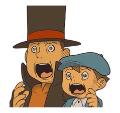 Official Professor Layton art. Makes me wonder what they saw to make such expressions? 0_o Little Misfortune, Professor Layton, Puzzle Solving, Line Sticker, Line Store, Puzzle Game, Animation Art, Fun Games, Scooby Doo