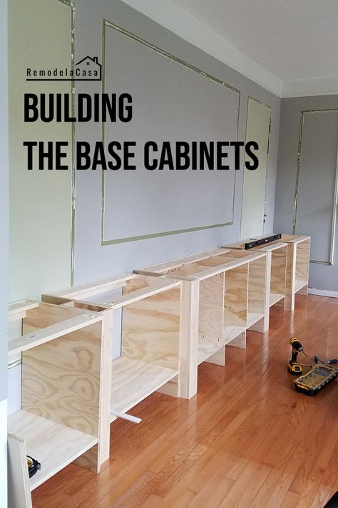 How to build a wall of shelves! - #thdprospective #DeWalt #builtins Cabinet Building Diy, Diy Kitchen Units, Built In Storage Shelves, Kitchen Cabinet Plans How To Build, How To Build A Wall Cabinet, Building Built In Cabinets And Shelves, Diy Built In Cabinets And Shelves, How To Build Built In Cabinets, Repurpose Kitchen Cabinet Doors