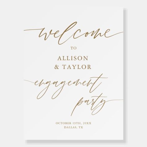 Rustic Gold Engagement Party Welcome Sign  Zazzle Engagement Party Welcome Sign, Engagement Party Sign, Gold Engagement Party, Party Welcome Sign, Gold Calligraphy, Party Sign, Engagement Party Invitations, Create Sign, Mothers Day Cards