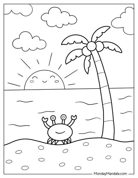 Summer Coloring Sheets, Coloring Pictures For Kids, Sunflower Coloring Pages, Beginner Drawing Lessons, Beginner Drawing, Beach Coloring Pages, Summer Coloring, Adults Coloring, Summer Coloring Pages