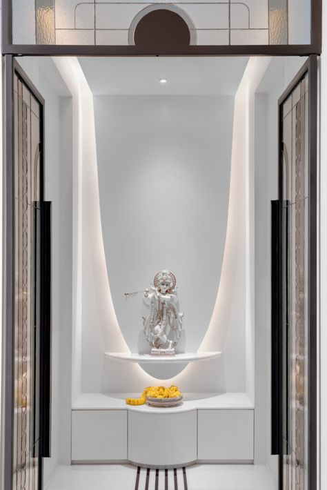 Contemporary Puja Room, Marble Mandir Design Puja Room Modern, Floor Inlay, Living Room Designs India, Living Room Lighting Design, Claridges Hotel, Mandir Design, Hotel In London, Interior Design Bedroom Small