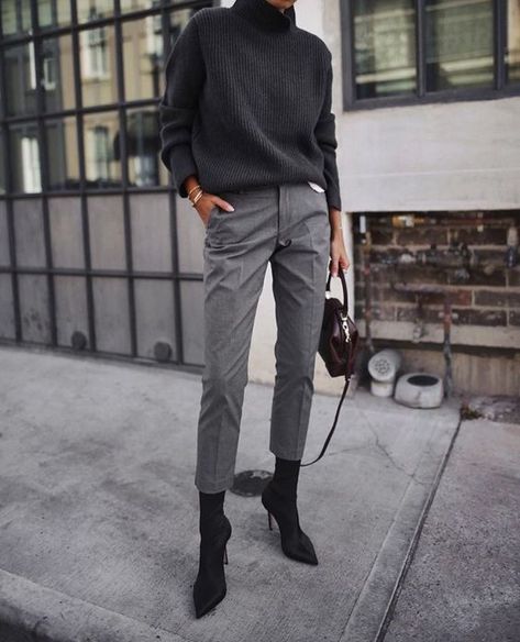 Minimalist Moda, Moda Do Momento, Look Office, Ținută Casual, Black Women Fashion, Mode Inspo, Grey Pants, 가을 패션, Casual Fall Outfits