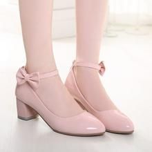 Women Pumps Ankle Straps Medium Heel Bowtie Patent Leather Shoes Woman – Shoeu Sepatu Platform, Sepatu Pump, Shifting Outfits, Shoes For Woman, Smart Shoes, Kawaii Shoes, Chunky Heel Shoes, Fancy Shoes, Cute Heels