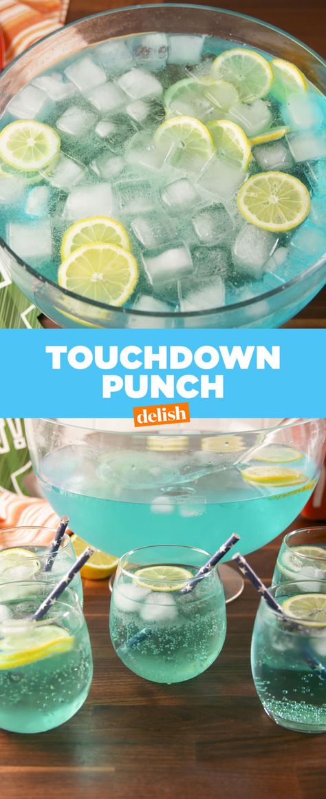 Celebrate The Big Game With Touchdown Punch!  - Delish.com Super Bowl Shots Recipe, Game Day Alcoholic Drinks, Big Punch Bowl Parties, Party Punch Bowl Alcohol, Superbowl Drink Ideas, Super Bowl Batch Cocktails, Superbowl Nonalcoholic Drinks, Super Bowl Party Drink Ideas, Super Bowl Themed Drinks