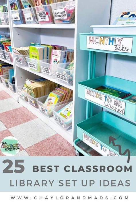 The best classroom library ideas including ideas for organization, and décor that you'll want to copy this year! Classroom Book Shelf Ideas, Classroom Library Organization 3rd, 3rd Grade Classroom Library Organization, 2nd Grade Library Set Up, Classroom Library Organization 1st, First Grade Classroom Library Set Up, Small Classroom Library Set Up, Classroom Library Organization 2nd Grade, Elementary Library Organization