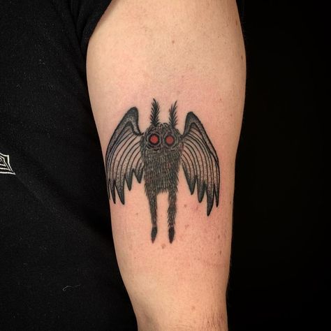 Moth Man Tattoo Cute, Mothman Tattoo Simple, Minimalist Moth Tattoo, Cryptids Tattoo, Moth Man Art, Moth Man Tattoo, Nature Sleeves, Mothman Drawing, X Files Tattoo