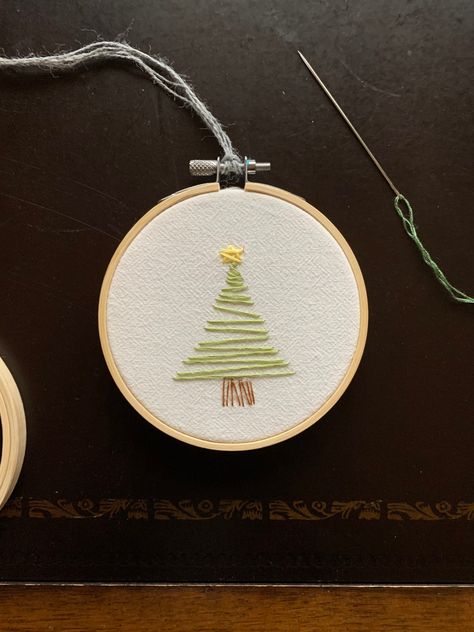 Small Christmas Tree embroidery - the perfect item to go along with gifts this year! Can be used as an ornament for extra special memory making! Other sizes available. Simple Christmas Tree Embroidery, Christmas Light Embroidery, First Christmas Embroidery Ornament, Christmas Embroidery Simple, Simple Christmas Embroidery, Christmas Tree Hand Embroidery, Embroidery Christmas Tree, Ornament Embroidery, Christmas Tree Embroidery