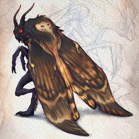 The Mothman Art, Mothman Concept Art, Moth Monster Art, Moth Man Art, Mothman Drawing, Cryptid Oc, Cryptic Art, Mothman Costume, Mothman Art