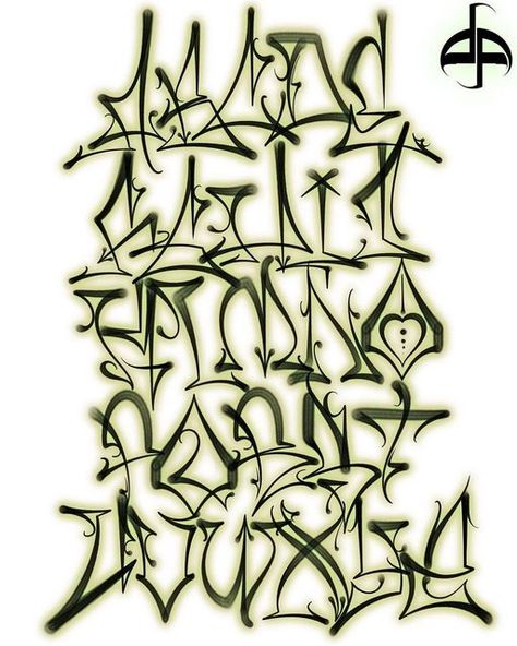 Grafitti Letters Design Graffiti Art, Graffiti Lettering Fonts Alphabet, Cholo Lettering Alphabet, Chicano Lettering Gangsters, Cholo Lettering, Cool Letters To Draw, Gang Letters, Cholo Font, Gangster Lettering