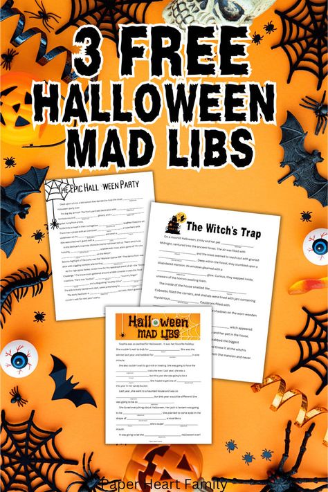 These free printable Halloween Mad Libs are SO funny and kids will love them! Perfect to add to classroom Halloween festivities, too for elementary school students. I love that they are great reading and writing practice, but kids think they are just fun! Easy Mad Libs, Mad Libs For Kids, Halloween Stories For Kids, Halloween Mad Libs, Halloween Mad, Monster Activities, Fun Halloween Activities, Free Printable Halloween, Holiday Activities For Kids