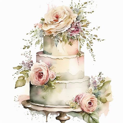 Wedding Cake Painted, Wedding Cales, Watercolor Wedding Cake, Painted Wedding Cake, Watercolor Cake, Floral Wedding Cake, 21st Birthday Cake, Painted Cakes, Elegant Tattoos