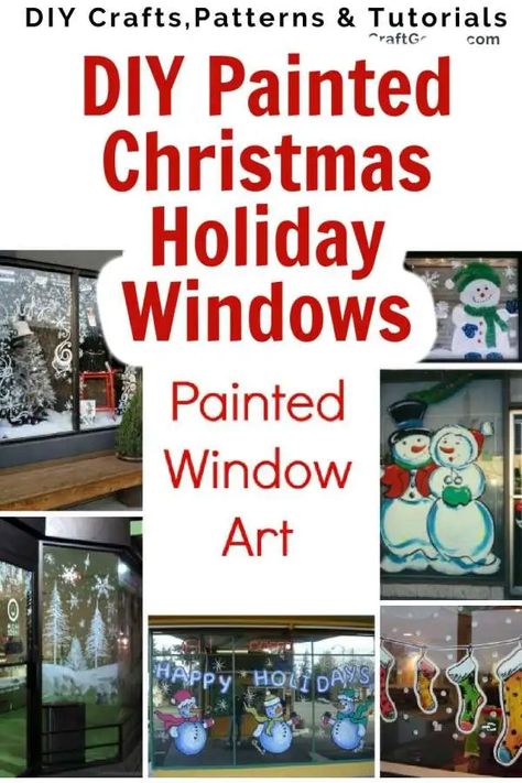 Decorative Window Painting, Window Xmas Painting, Painted Window Panes Christmas, Painted Window Art Ideas, Painted Window Christmas Scenes, Snow Painted Windows, Painting On Windows Panes, Christmas Painting On Glass Window, Painted Christmas Windows Diy