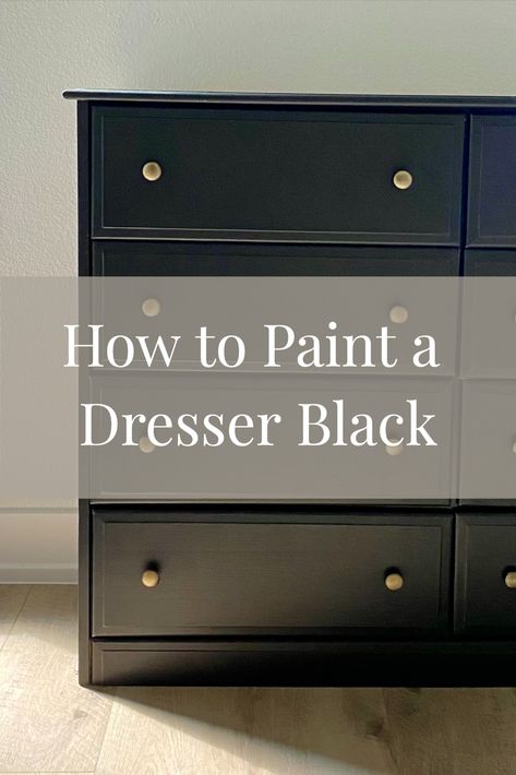 Black Dresser With Silver Knobs, White Dresser Black Drawers, Black Dressers Gold Hardware, Dark Dressers Bedroom, Gray And Black Dresser Makeover, Black Vintage Dresser Bedroom, Black And Copper Dresser, Redo Dresser Ideas Black, Black Dresser Hardware Ideas