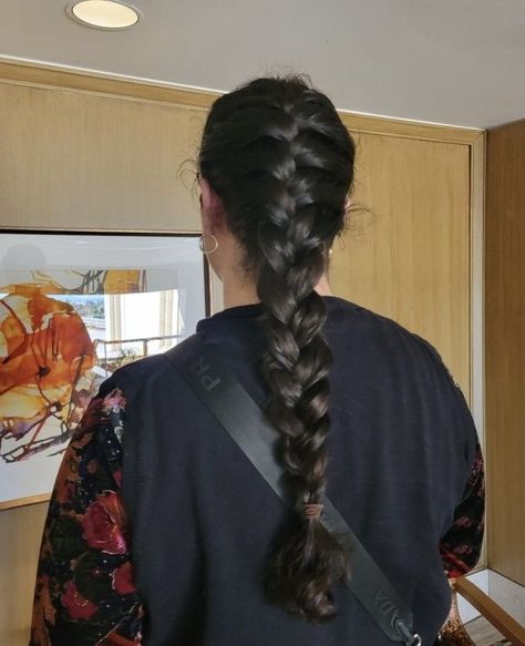 Loose French Braids Two, French Tail Braid, French Braid Outfit, French Braids Aesthetic, French Braid Aesthetic, Big French Braid, French Braid Black Hair, One French Braid, Long French Braids