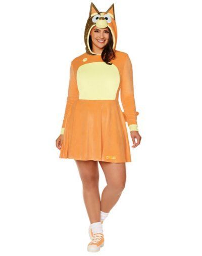 This officially licensed, plus size Bluey Adult Chilli Dress is the perfect costume if your kids are as obsessed with Bluey as we are! Rock this costume as puppy pals or a solo outfit, it's up to you! Officially licensed Includes: Dress with attached hood and tail Long sleeves Material: Polyester Care: Spot Clean Imported Bluey Mom Costume, Bluey Adult Costume, Adult Bluey Costume, Bluey Family Costumes, Bluey And Bingo Costume, Bluey Costume, Blossom Costumes, Top 10 Halloween Costumes, Halloween Customer