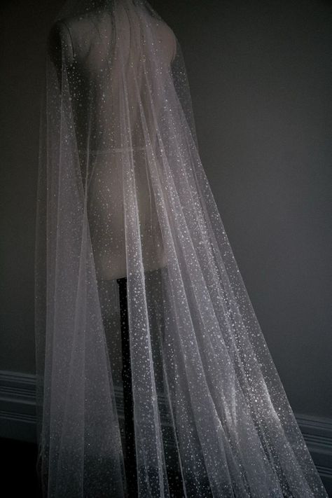 Sequin Veil, Starlight Wedding, Glitter Veil, Chanel Wedding, Sparkle Veil, Simple Bridal Gowns, Couple Ring Design, Modern Gown, Drop Veil