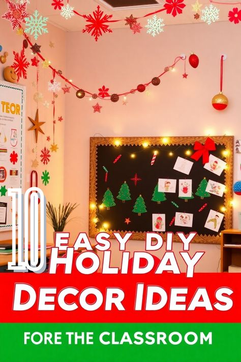 Navigate through these 10 easy DIY holiday decor ideas for the classroom that will transform your space into a festive wonderland ✨; find out how inside! 🎄🎨 Classroom Decorated For Christmas, Christmas Diy Classroom Decorations, Classroom Holiday Decor, Classroom Christmas Decor, Holiday Classroom Decorations, Classroom Christmas Party, Ideas For The Classroom, Handprint Christmas Tree, Classroom Christmas Decorations