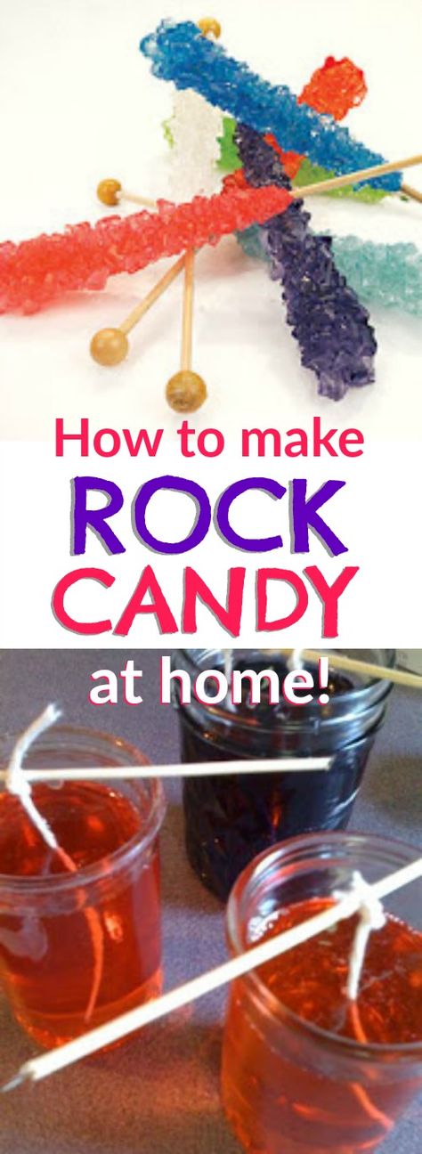 Learn how to make your own rock candy at home. This is such a fun science… Rock Candy Diy, Homemade Rock Candy, Rock Candy Recipe, Sushi Diy, Edible Science, Make Rock Candy, How To Make Rocks, Candy Science, Birthday Party Snacks