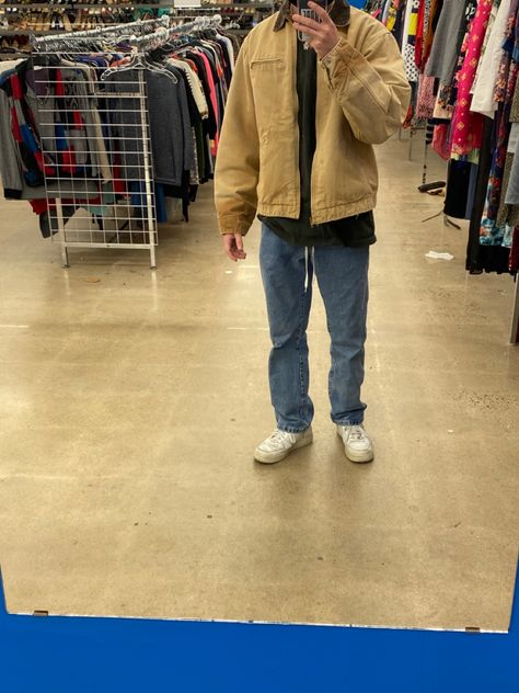 Beige Carhartt Jacket Outfit, Carhartt Carpenter Pants Outfit Men, Brown Carhartt Jacket Outfit, Beige Jacket Outfit Men, Carhartt Double Knee Pants Outfit, Granola Boyfriend, Carhartt Vest Outfit Men, Levis Jacket Outfit, Carhartt Jacket Outfit Men