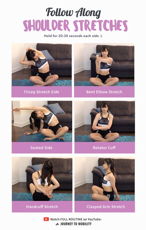 Quick 12 min Shoulder Stretches for Pain and Tightness that you will feel in your Shoulders, Neck and Upper Back! These are follow along stretching exercises for BEGINNERS that you can do AT HOME or at your desk!    Easy-to-follow stretching routine for tight rotator cuffs. Do these shoulder stretches everyday or every other day to improve your overall shoulder flexibility and relieve pain.  Follow these stretches in REAL TIME on YouTube! Journey to Mobility  #shoulderstretches #stretching Stretching Exercises For Shoulders, Stretches For Upper Back And Shoulders, Shoulder Stretches For Pain, Stretches For Tight Shoulders, Stretches Everyday, Stretching Exercises For Beginners, Rotator Cuff Stretches, Core Mobility, Shoulder Mobility Exercises