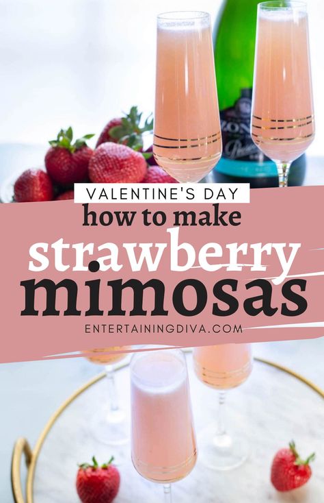 If you want to try something new, this strawberry mimosas recipe is a refreshing twist on the classic mimosa. You can make it with fresh or frozen strawberries, with champagne or as a mocktail with non-alcoholic champagne. Strawberry Mimosa Recipe, Strawberry Cream Mimosa Recipe, Pink Mimosa Recipe Champagne, Strawberry Basil Mimosa, Easy Frosty Strawberry Mimosas, Strawberry Mimosa, Entertaining Desserts, Jello Shot, Mimosa Recipe