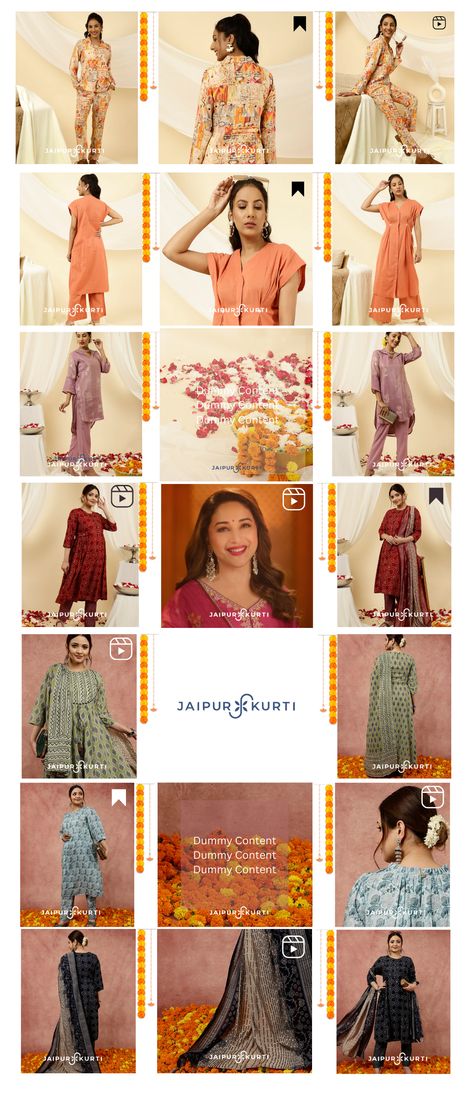 Instagram Grid Idea Clothing Brand Instagram Layout, Jaipur Kurti, Indian Clothing Brands, Banner Design Inspiration, Instagram Grid, Wear Store, Instagram Layout, Madhuri Dixit, Recycled Fashion