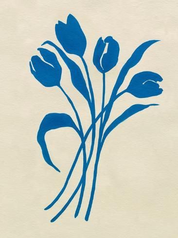 size: 12x9in Art Print: Blue Tulips II by Emma Caroline : Blue Lino Print, Simple Painted Ceramics, Tulip Lino Print, Tulip Block Print, Cute Art Print, Tulip Linocut, Fabric Prints Design Textiles, Art By Lid, Floral Stencil Patterns