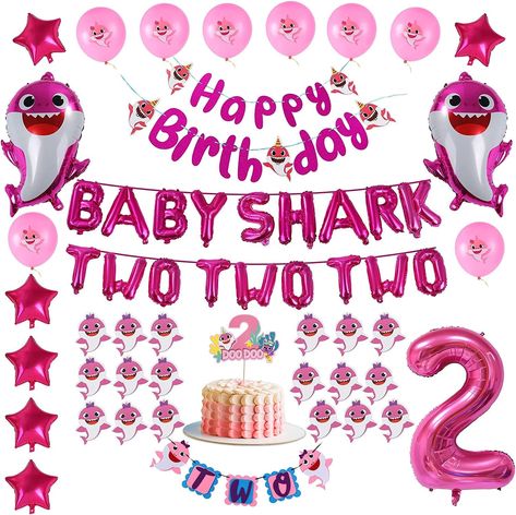 2nd Birthday Decorations For Girl, Baby Shark 2nd Birthday, 2nd Birthday Decorations, Shark Party Decorations, 2nd Birthday Party For Girl, Shark Themed Birthday Party, Balloon Cupcakes, Boy Birthday Decorations, Two Two