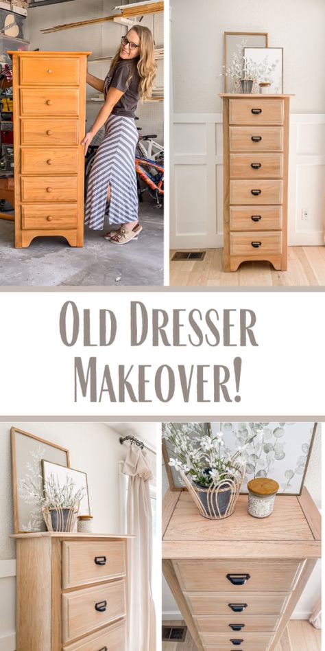 Oak Dresser Makeover Honey Oak Dresser Makeover, 80s Oak Dresser Makeover, Painted Wood Dresser Ideas, Oak Headboard Makeover, Orange Oak Furniture Makeover, Refinish Oak Furniture, Refinish Oak Dresser, Refinished Oak Dresser, Refinishing Oak Furniture