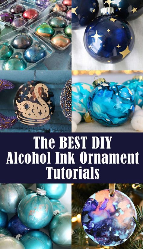 The BEST DIY Alcohol Ink Ornament Tutorials Pour Paint Ornaments Diy, Alcohol Ink Ornaments Glass Ball, Alcohol Ornaments, Alcohol Ink Christmas Ornaments, Alcohol Ink Ornaments, Alcohol Ink On Ceramic, Alcohol Ink Christmas, Ink Ornaments, Diy Alcohol Ink