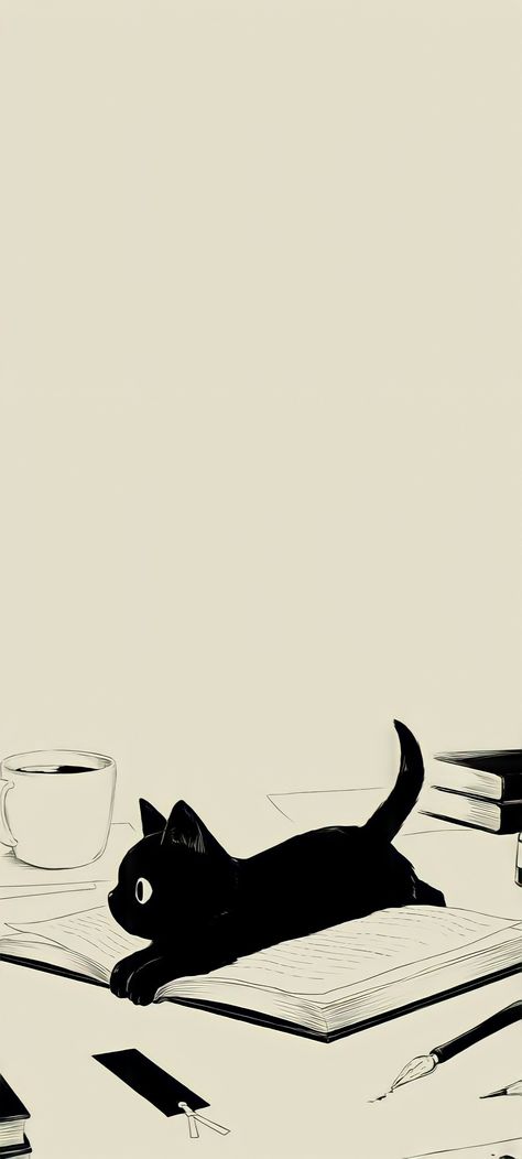 Anime Style Wallpapers Aesthetic, Minimalistic Cat Wallpaper, Ghibli Simple Wallpaper, Cat Themed Wallpaper, Fall Wallpaper Samsung Galaxy, Discord Pfp Anime Black And White, Cute Animated Animals Wallpaper, Cat Background Aesthetic, Ghibli Art Draw