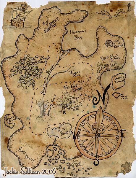 In the summer of 2006 I was teaching art classes for kids at the Old Sculpin Gallery on Martha's Vineyard. One day I decided we should have a pirate day, so I had the kids design their own treasure... Stary Papier, Kertas Vintage, Pirate Treasure Maps, الفن الرقمي, طابع بريدي, Map Projects, Gold Acrylic Paint, Treasure Map, Pirate Treasure