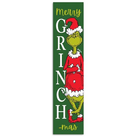 Add a Grinchy touch to your front porch this holiday season with this festive, officially licensed Dr. Seuss' The Grinch porch sign. Designed and printed in the United States on quality materials, this is an item you’re sure to love. Grinch Welcome Sign Front Door, Grinch Christmas Theme Decor, Nativity Porch Sign, Funny Porch Signs Hilarious, Grinch Porch Decor, Grinch Signs Wooden Diy, Grinch Welcome Sign, Grinch Door Sign, Grinch Outdoor Christmas Decorations