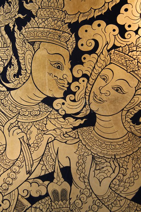 Ancient Thai art. Traditional Thai art on a window shutter in a temple , #spon, #art, #Thai, #Ancient, #Traditional, #temple #ad Culture Of Thailand, Thailand Tattoo, Myanmar Art, Thai Design, Thai Pattern, Thailand Art, Temple Art, Thai Art, Porcelain Art