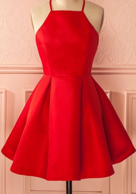 Short Red Prom Dresses, Red Prom Dresses, Short Satin, Satin Homecoming Dress, Cheap Homecoming Dresses, Red Homecoming Dresses, Dress With Pleats, Dresses Cute, Graduation Dresses