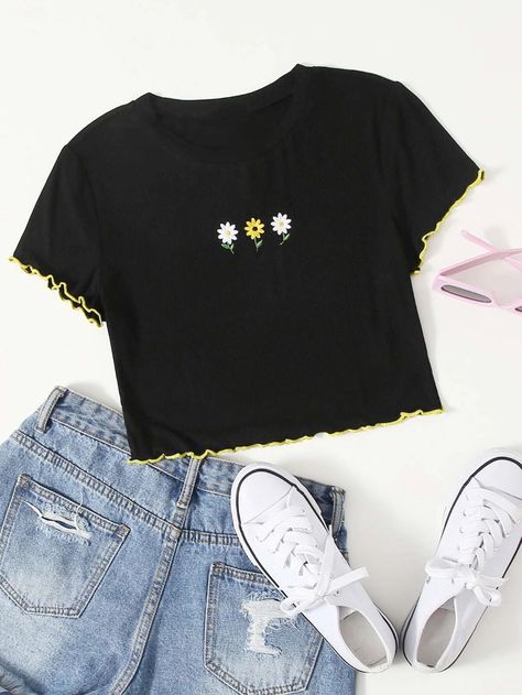 American Girl Clothes, Teenage Fashion, Korean Fashion Dress, Cute Preppy Outfits, Crop Top Outfits, Simple Trendy Outfits, Flower Embroidery, Cute Simple Outfits