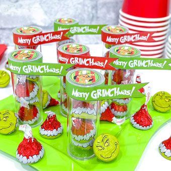 Grinch Hershey Kisses, Grinch Kisses, Grinch Christmas Party Ideas, Grinch Themed Christmas Party, Grinch Themed Christmas, Themed Christmas Party, Grinch Christmas Party, Christmas Party Ideas, Christmas Party Favors