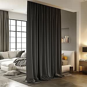 Room Divider Curtains for Ceiling Track Rod, Blackout Ceiling Track Curtains with Hooks Noise Reduction Privacy Curtain for Wall Ceiling Mount Track, 10 ft Wide x 8 ft Tall, Black, 1 Panel No Rod Curtains, Black Velvet Curtains Living Rooms, Room Dividing Curtains, Black Out Window Ideas, Curtains Aesthetic Bedroom, Black Curtains Bedroom Ideas, Dark Curtains Bedroom, Ceiling Track Curtains, Black Curtains Living Room Ideas