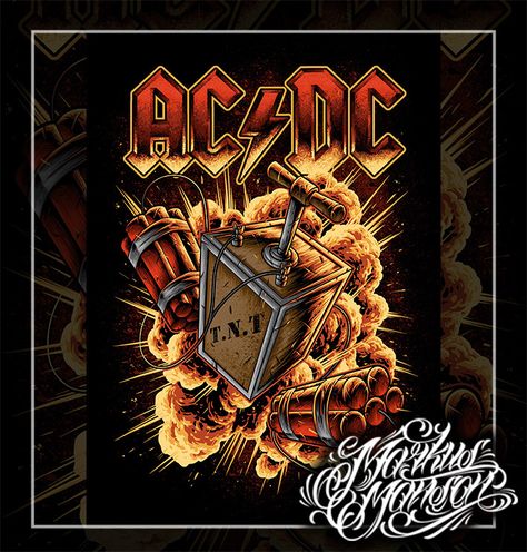 ACDC - TNT on Behance Acdc Drawing, Acdc Artwork, Acdc Art, Ac/dc Art, Acdc Poster, Classic Rock Artists, Zombie Wallpaper, Beautiful Summer Wallpaper, Rock N Roll Art