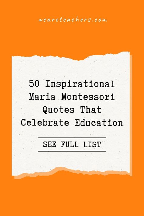 These inspirational quotes by Maria Montessori are all about the joys of education. Perfect for sharing with your classroom! Montessori Teacher Quotes, Montessori Quotes Inspirational, Quotes About Teaching, Quotes About Children Learning, Quotes About Learning, Early Childhood Quotes, Maria Montessori Quotes, Quotes About Education, Early Childhood Education Quotes