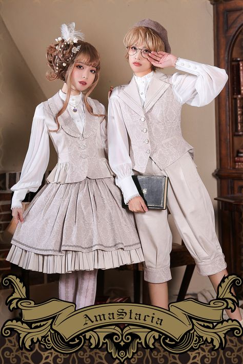 (Beige Grey Color) AmaStacia -Princess and Her Knight- Series Gaun Abad Pertengahan, Prom Poses, Lolita Outfits, Royal Dresses, Japanese Street Fashion, Boy And Girl, J Fashion, Couple Outfits, 인물 사진