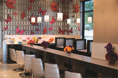 mani/drying bar Salon Owner, Hair Salon Interior, Salon Owners, Spa Decor, Dry Bar, Spa Design, S Design, Nail Spa, The Works