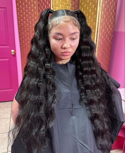 Pigtail Weave Hairstyles, Hairstyles 2 Braids, Cute Ponytail Styles, Slay Hairstyles, Long Weaves, Hairstyles No Braids, 2 Braids, Sleek Ponytail Hairstyles, Black Ponytail Hairstyles