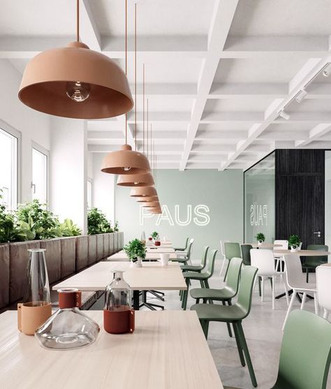 Green Office Decor, Interior Kantor, Cool Office Space, Modern Office Decor, Green Office, Office Space Design, 카페 인테리어 디자인, Cafe Interior Design, Design Del Prodotto