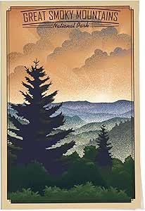 Blue Ridge Georgia, Sun Rising, Retro Travel Poster, Great Smoky Mountains National Park, Smoky Mountain National Park, Art Print Wall, Great Smoky Mountains, Large Canvas Prints, Smoky Mountains