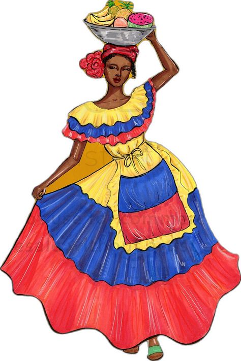 Colombian Culture Art, Colombia Illustration, Colombia Poster, Colombian Woman, Colombia Art, Colombian Art, Colombian Women, Dress Painting, Girly Wall Art