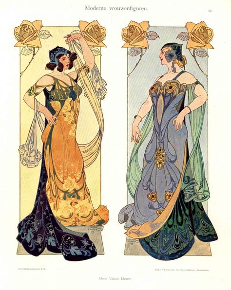 c.1905-10 vintage color Art Nouveau print Art Nouveau Fashion, Art Nouveau Mucha, Nouveau Illustration, Art Nouveau Illustration, Art Nouveau Design, Alphonse Mucha, Pics Art, Old Art, Design Graphique